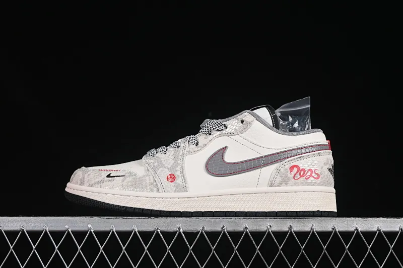 All categories Air Jordan Jordan series basketball shoes Air Jordan 1 Low high-end customized low-top sneakers Air Jordan 1 Low AJ1 Joe 1 Year of the Snake limited gray silver snake scale high-end customized low-top retro basketball shoes SJ9950-054